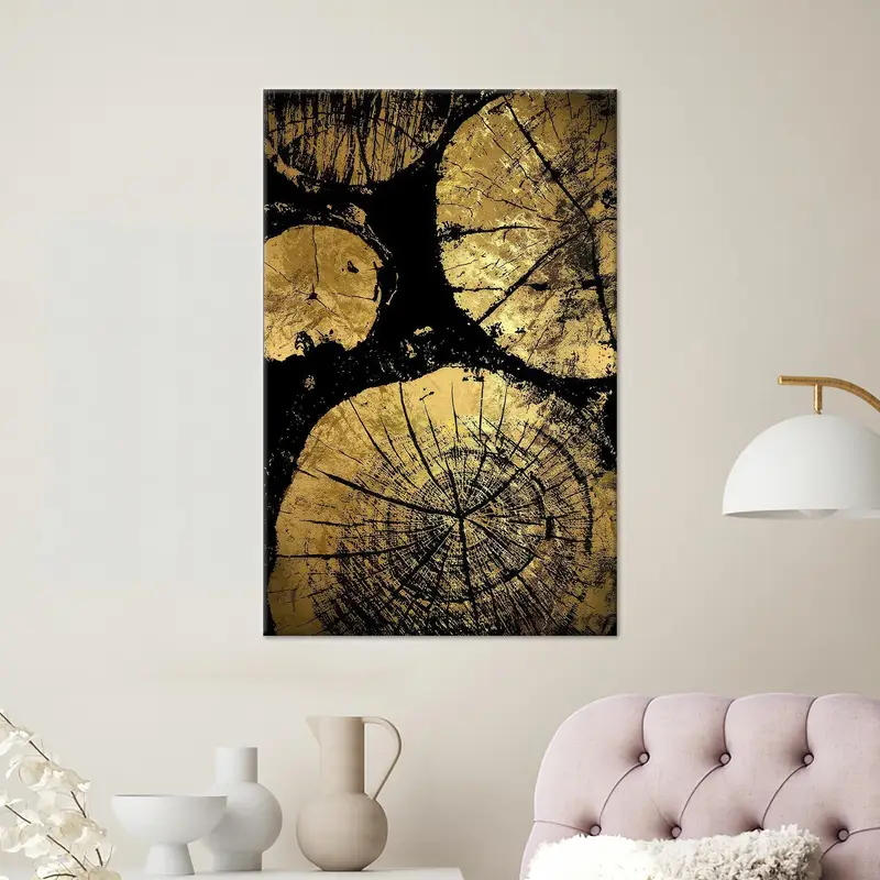 Elegante lienzo impreso con grietas de madera dorada y negra