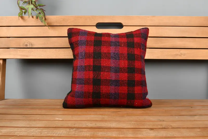 Gift Pillow, Pillow Case, 16x16 Red Cushion, Couch Pillow Sham, Personalized Gift Pillow Cushion, Ethnical Kilim Rug Pillow, Handmade Kilim Cushion - 6