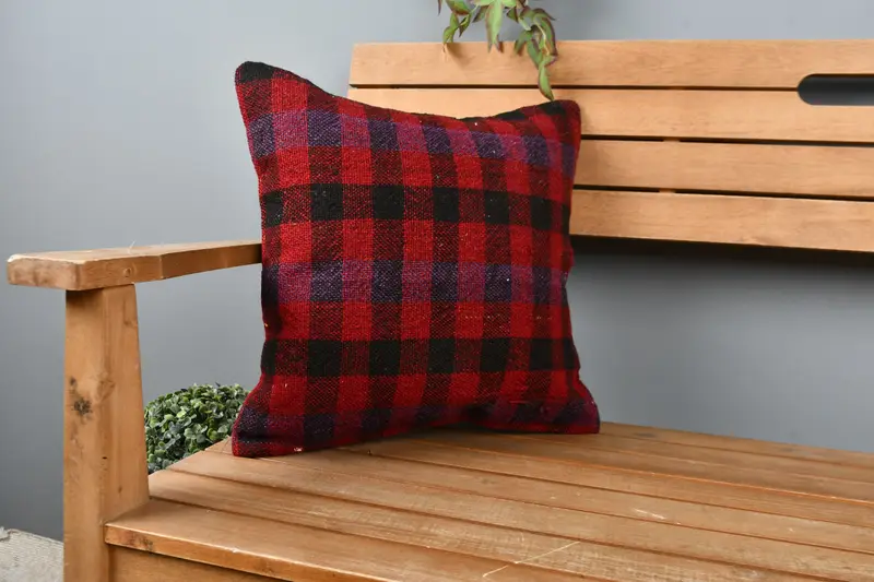 Gift Pillow, Pillow Case, 16x16 Red Cushion, Couch Pillow Sham, Personalized Gift Pillow Cushion, Ethnical Kilim Rug Pillow, Handmade Kilim Cushion - 1