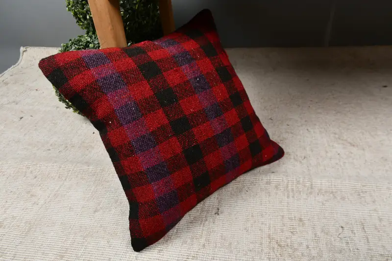 Gift Pillow, Pillow Case, 16x16 Red Cushion, Couch Pillow Sham, Personalized Gift Pillow Cushion, Ethnical Kilim Rug Pillow, Handmade Kilim Cushion - 7