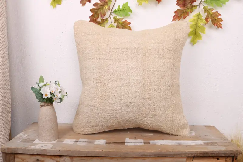 Vintage Kilim Pillow, Vintage Kilim Throw Pillow, Outdoor Patio Cushion Case, 18x18 Beige Pillow Sham, Pillow Cover, Kilim Pillow Cover - 1