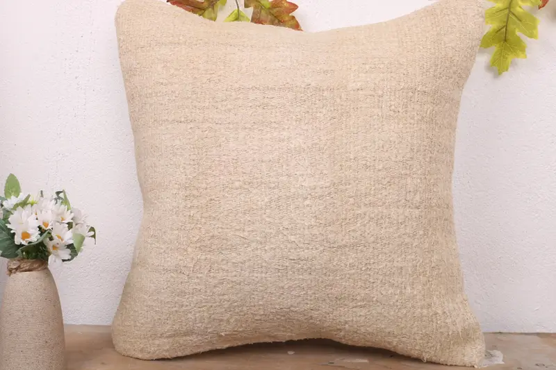 Vintage Kilim Pillow, Vintage Kilim Throw Pillow, Outdoor Patio Cushion Case, 18x18 Beige Pillow Sham, Pillow Cover, Kilim Pillow Cover - 2