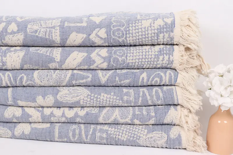 Personalized Bridesmaid Gift, Wedding Favors, 98x76 Cotton Love Design Towel, Throw Blanket, Boho Throw Blankets, Turkish Throw Blanket - 3