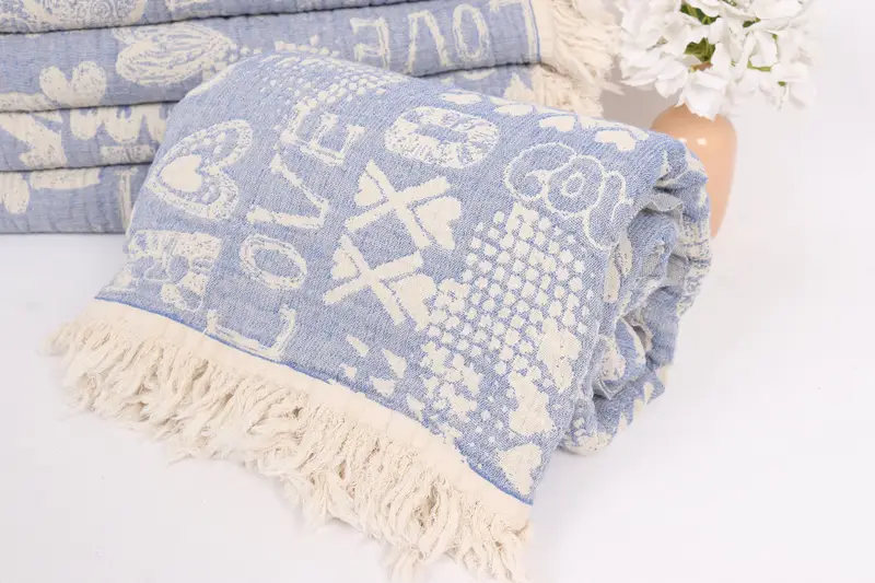 Personalized Bridesmaid Gift, Wedding Favors, 98x76 Cotton Love Design Towel, Throw Blanket, Boho Throw Blankets, Turkish Throw Blanket - 4