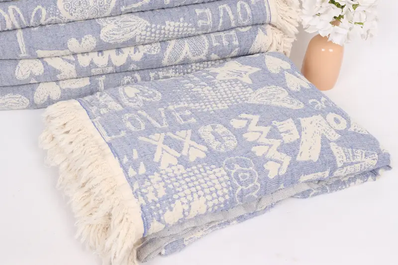 Personalized Bridesmaid Gift, Wedding Favors, 98x76 Cotton Love Design Towel, Throw Blanket, Boho Throw Blankets, Turkish Throw Blanket - 5