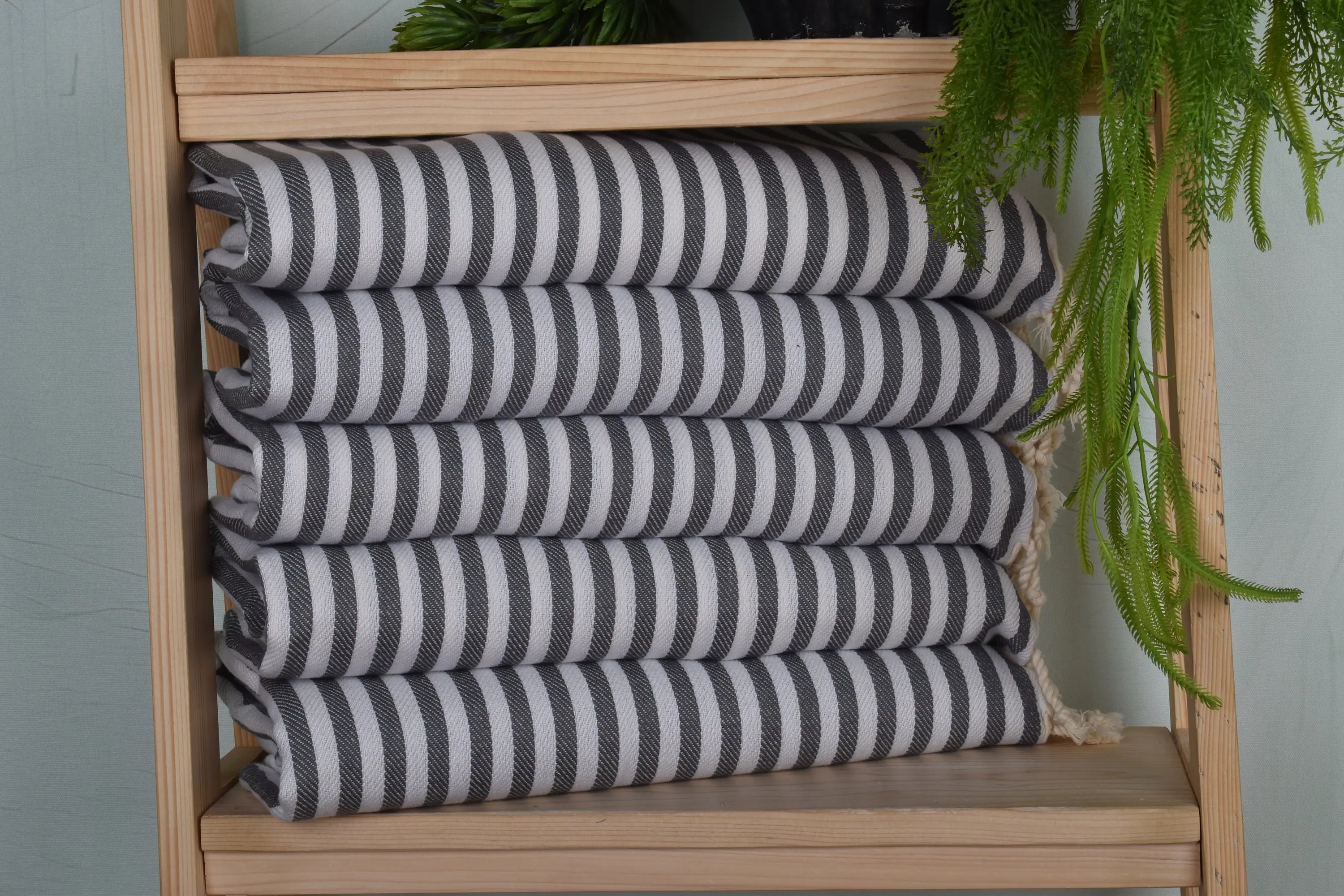 Bridesmaid Gifts Striped Dish Towel Dark Gray Cotton 18x40 Inches - 1