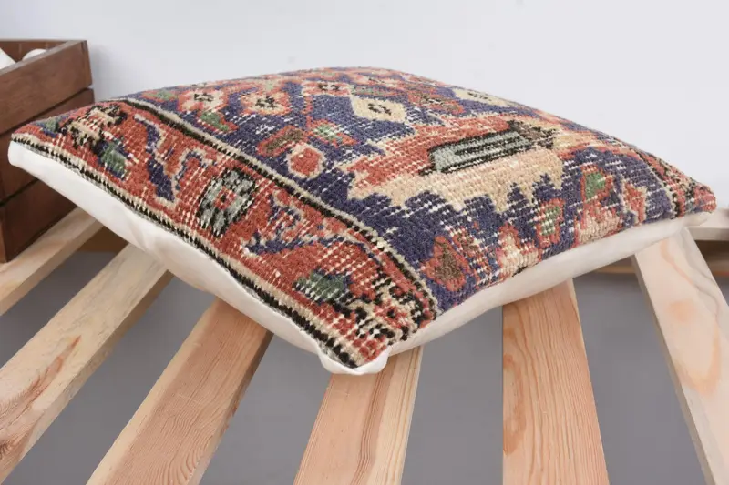 Pillow for Couch, Pillow Cover, Rustic Cushion, 12x12 Blue Cushion Case, Knitted Pillow Sham, Handmade Kilim Cushion, Home Decor Pillow - 6