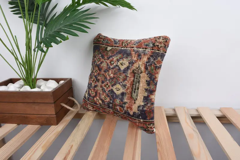 Pillow for Couch, Pillow Cover, Rustic Cushion, 12x12 Blue Cushion Case, Knitted Pillow Sham, Handmade Kilim Cushion, Home Decor Pillow - 5