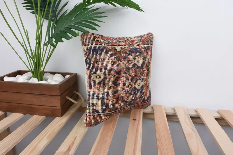 Pillow for Couch, Pillow Cover, Rustic Cushion, 12x12 Blue Cushion Case, Knitted Pillow Sham, Handmade Kilim Cushion, Home Decor Pillow - 4