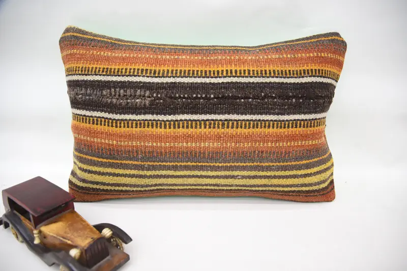 Throw Striped Brown Cushion Cover, Saloon Woven Moroccan 12x20 inch Euro Sham - 1