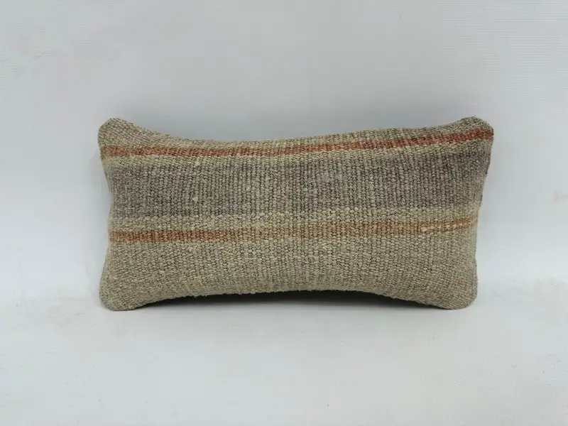 Ethnical Kilim Rug Pillow, Home Decor Pillow, Pillow Cover, 8x16 Beige Cushion Cover, Pillow for Couch, Anatolian Pillow Sham - 1
