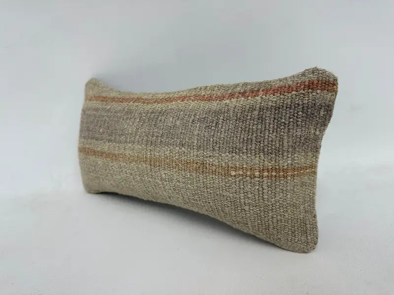 Ethnical Kilim Rug Pillow, Home Decor Pillow, Pillow Cover, 8x16 Beige Cushion Cover, Pillow for Couch, Anatolian Pillow Sham - 4