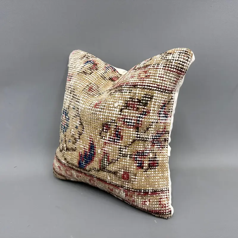 12x12 Beige Pillow Case, Boho Chic Pillow Sham, Throw Kilim Pillow, Pillow, Pillow for Sofa, Pillow for Couch, Turkish Rugs Cushion Cover - 3