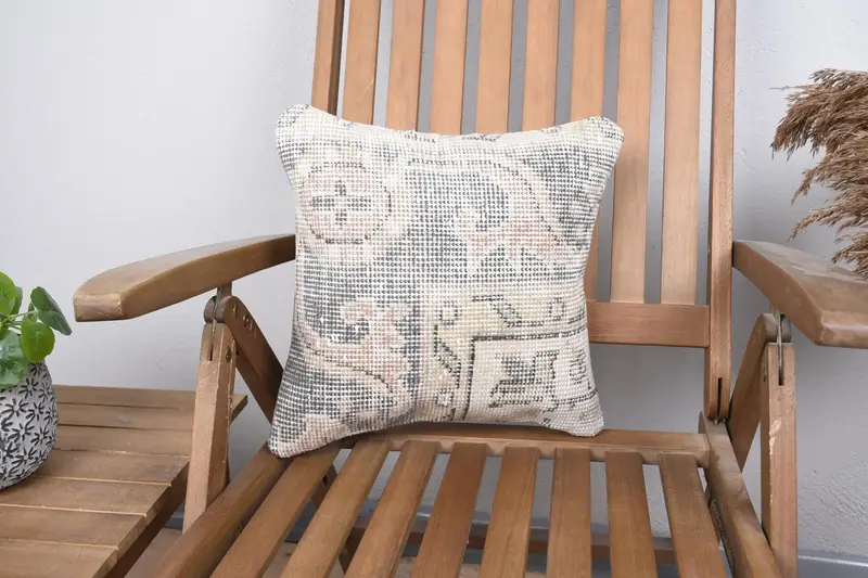 Turkish Beige Pillow Case, Outdoor Woven Antique 14x14 inch Pillowcase - 1