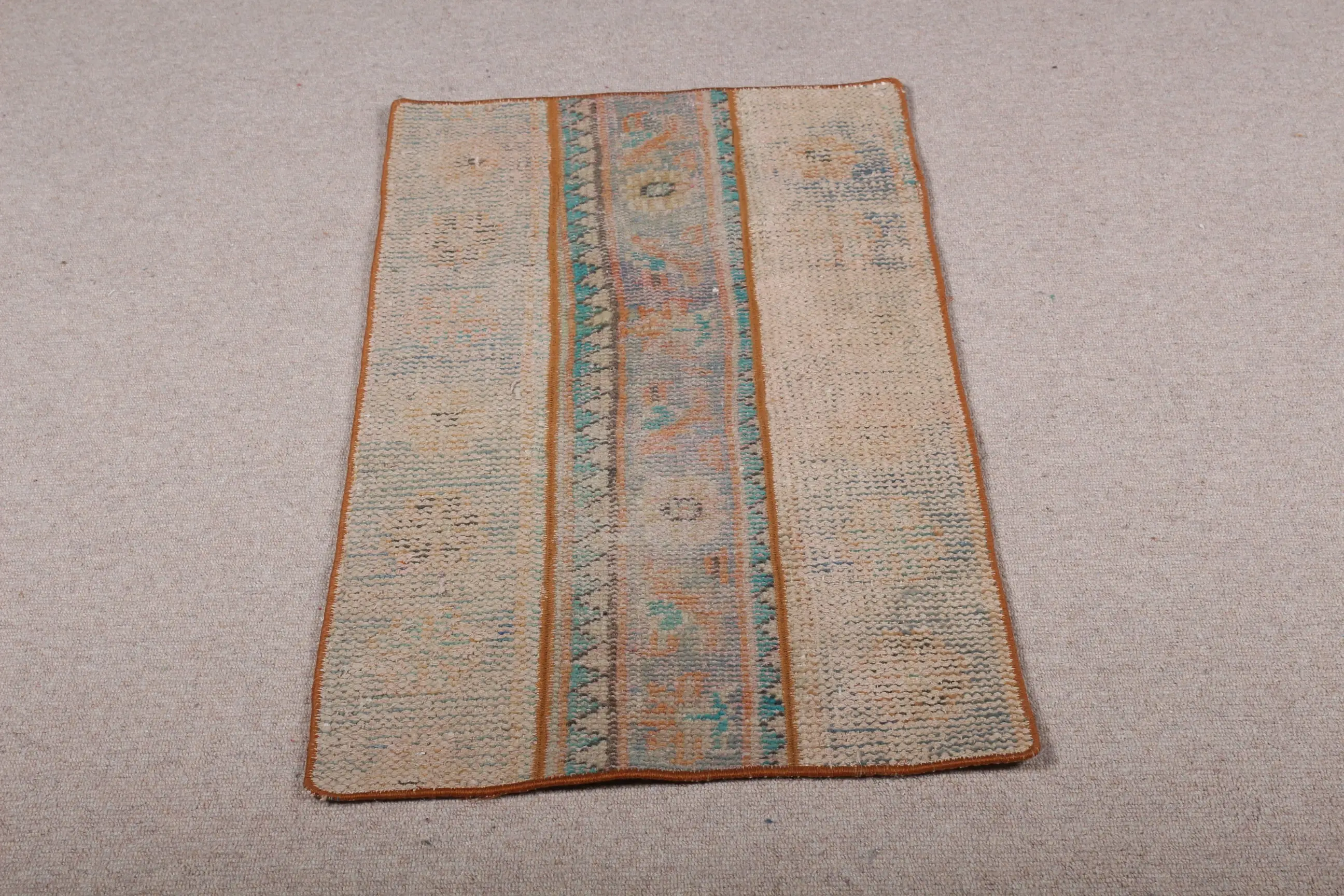 Vintage Rug 1.7x3.2 ft, Blue Brown Wool Turkish Rug - 1