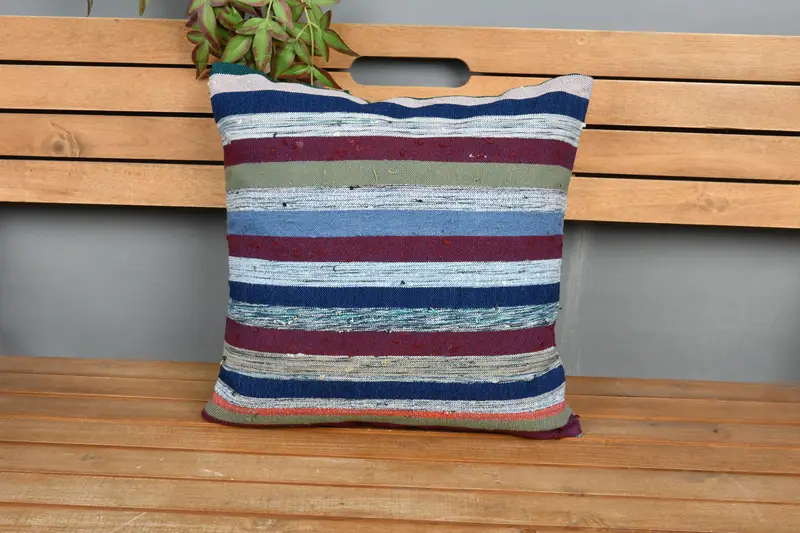 Pillow Case, Ethnical Kilim Rug Pillow, Wool Kilim Pillow Cushion Cover, 18x18 Blue Cushion Case, Throw Kilim Pillow, Turkish Pillow - 6