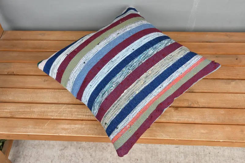 Pillow Case, Ethnical Kilim Rug Pillow, Wool Kilim Pillow Cushion Cover, 18x18 Blue Cushion Case, Throw Kilim Pillow, Turkish Pillow - 2