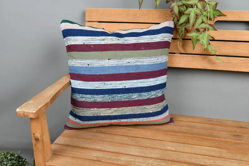 Pillow Case, Ethnical Kilim Rug Pillow, Wool Kilim Pillow Cushion Cover, 18x18 Blue Cushion Case, Throw Kilim Pillow, Turkish Pillow - 1