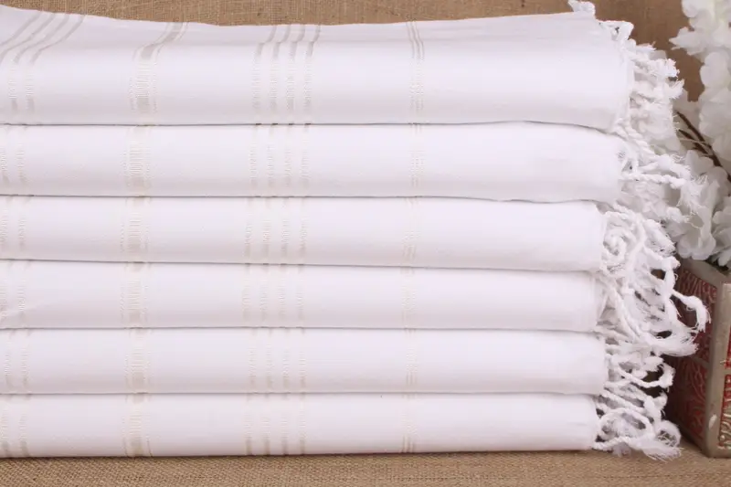 Toalla de playa de algodón turco a rayas, beige, orgánica, 40 x 71 pulgadas