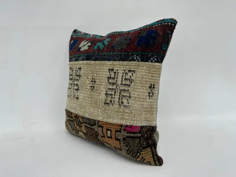 Cushion Case, 16x16 Beige Pillow Sham, Kilim Pillow Cover, Turkish Pillow, Outdoor Patio Pillow Cover, Turkish Kilim Pillow, Yoga Cushion Cover - 4