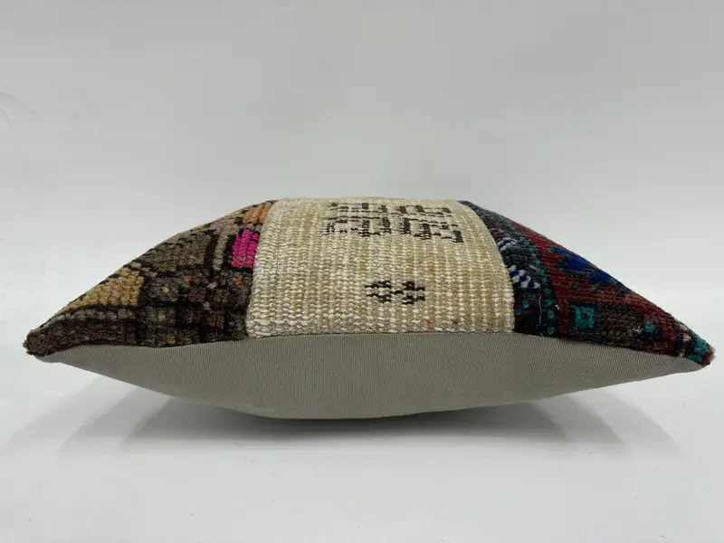 Cushion Case, 16x16 Beige Pillow Sham, Kilim Pillow Cover, Turkish Pillow, Outdoor Patio Pillow Cover, Turkish Kilim Pillow, Yoga Cushion Cover - 5