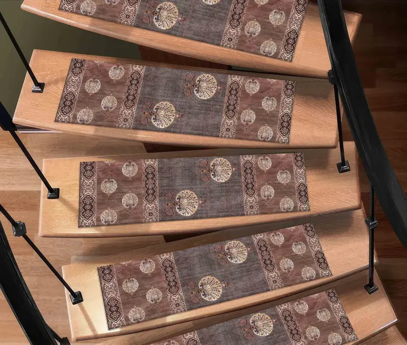 Brown Ethnic Kilim Design Printed Rug for Stairs