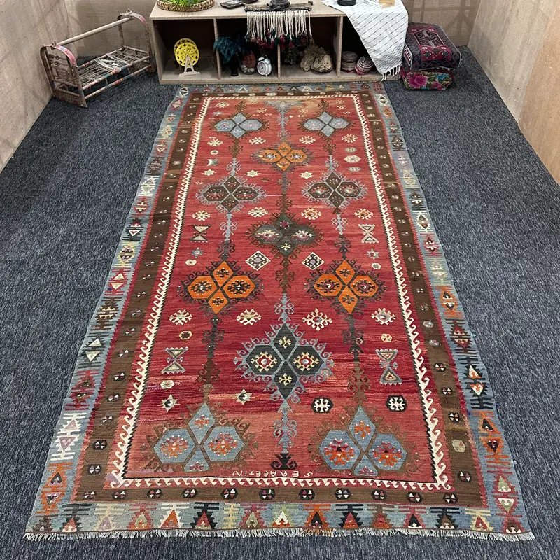 5.7x12.1 ft Turkish Rug, Vintage Area Rug, Rainbow Geometric Wool Rug - 1