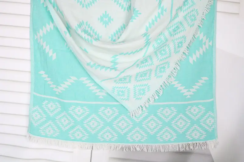 Personalized Beach Towel Benetton Green Cotton, Handmade, 36x71 Inches