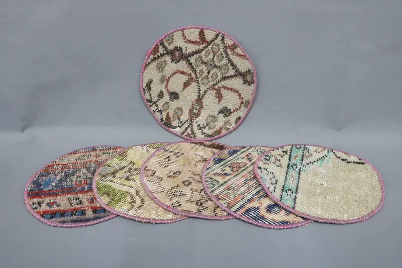 Mantel individual Art Déco Boho Circle, accesorio de comedor de lana de algodón azul y rosa