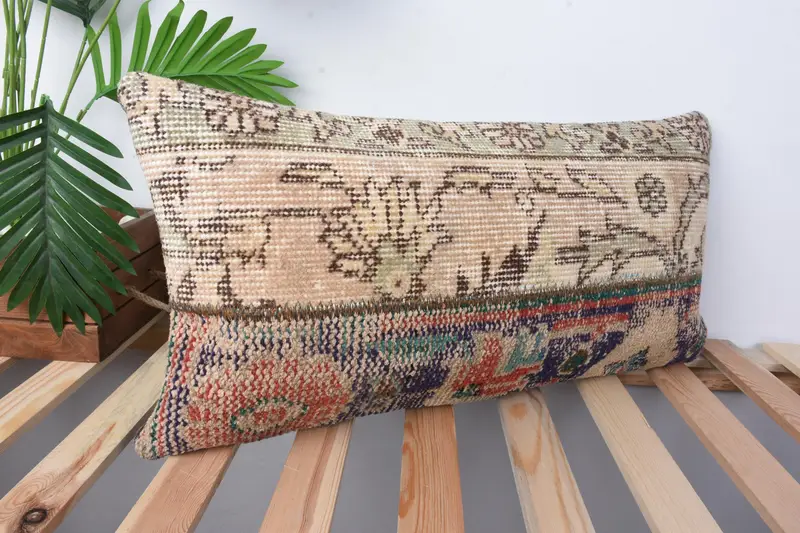 Yastık, Vintage Kilim Yastığı Yastık Kapağı, 12x24 Bej Yastık Sham, Kabile Yastık Kılıfı, İç Tasarımcı Yastığı, Ev Dekor Yastığı, Hediye Yastığı - 5