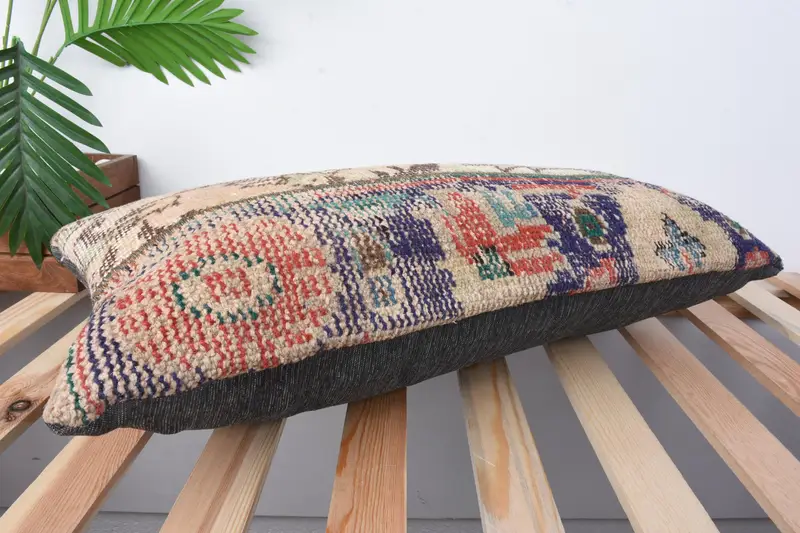 Yastık, Vintage Kilim Yastığı Yastık Kapağı, 12x24 Bej Yastık Sham, Kabile Yastık Kılıfı, İç Tasarımcı Yastığı, Ev Dekor Yastığı, Hediye Yastığı - 6
