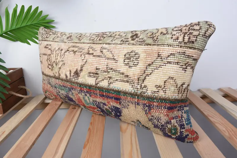 Yastık, Vintage Kilim Yastığı Yastık Kapağı, 12x24 Bej Yastık Sham, Kabile Yastık Kılıfı, İç Tasarımcı Yastığı, Ev Dekor Yastığı, Hediye Yastığı - 4