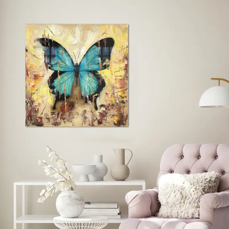 Modern Sarı Soyut Kelebek Baskılı Cam - Zarif Ev Dekorasyonu