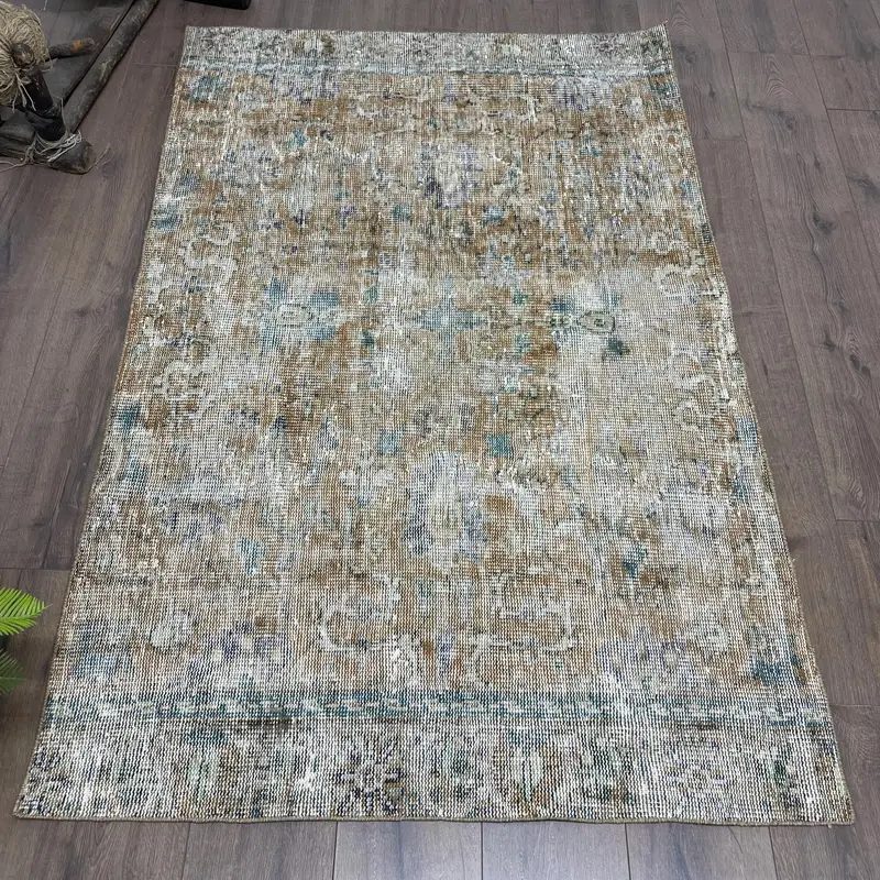 Alfombra 3,6x5,5 ft, vibrante diseño oriental en naranja y azul