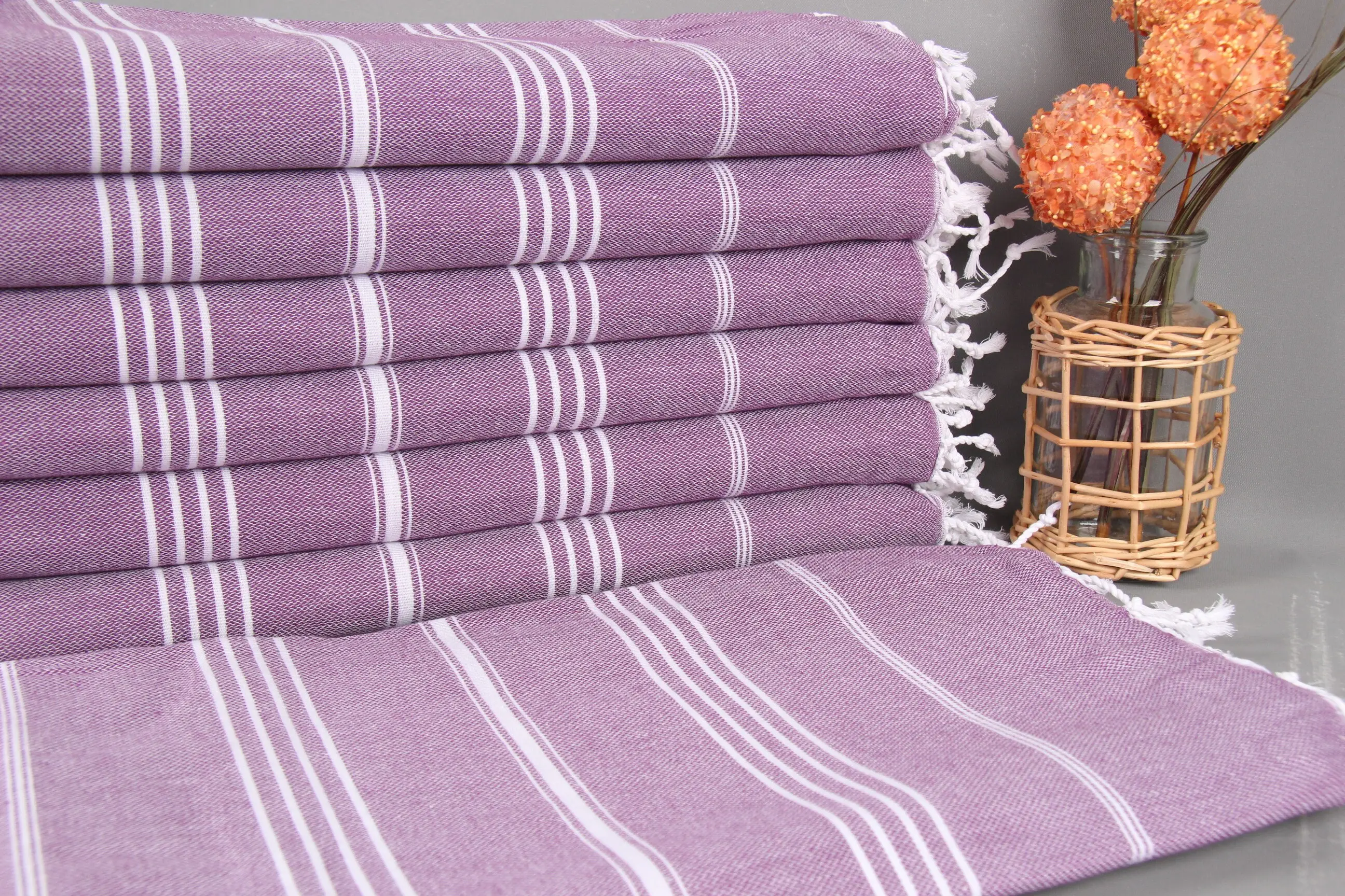 Monogram Beach Towel Dark Damson Stripes, Personalized 40x71 Inches - 1