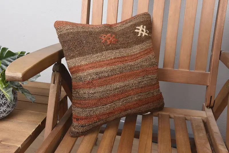 Pillow Cover, Boho Pillow Sham Cover, Outdoor Throw Pillow Sham, Pillow for Sofa, 14x14 Brown Cushion Cover, Home Decor Pillow - 2