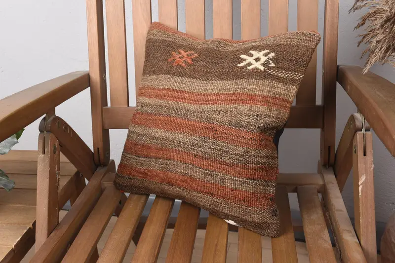 Pillow Cover, Boho Pillow Sham Cover, Outdoor Throw Pillow Sham, Pillow for Sofa, 14x14 Brown Cushion Cover, Home Decor Pillow - 3