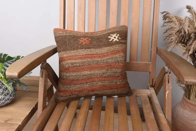Pillow Cover, Boho Pillow Sham Cover, Outdoor Throw Pillow Sham, Pillow for Sofa, 14x14 Brown Cushion Cover, Home Decor Pillow - 1