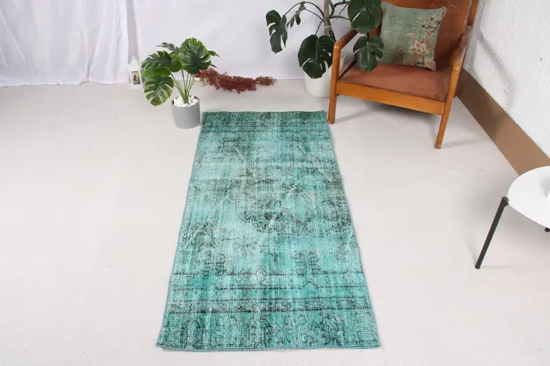 2.5x5.4 ft Halı, Vintage Türk Halısı, Mavi Oushak Yün Halı - 1