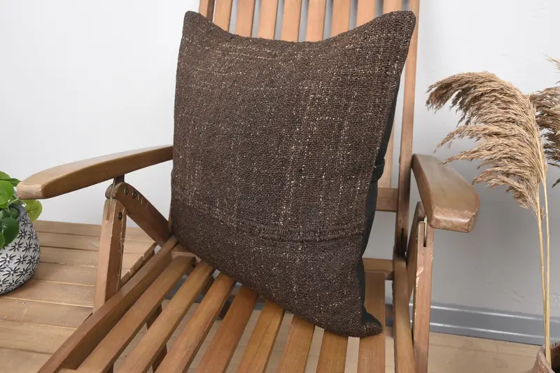 Kilim Cushion Sham, Cushion Cover, Ethnical Kilim Rug Pillow, Vintage Kilim Pillow, 20x20 Brown Pillow Cover, Decorative Bolster Cushion Case - 3