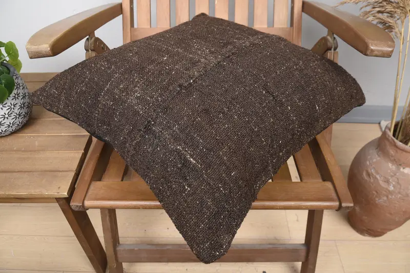 Kilim Cushion Sham, Cushion Cover, Ethnical Kilim Rug Pillow, Vintage Kilim Pillow, 20x20 Brown Pillow Cover, Decorative Bolster Cushion Case - 4