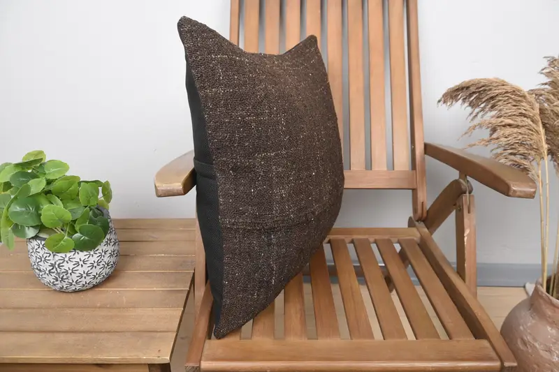 Kilim Cushion Sham, Cushion Cover, Ethnical Kilim Rug Pillow, Vintage Kilim Pillow, 20x20 Brown Pillow Cover, Decorative Bolster Cushion Case - 2