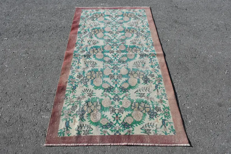 Türk Halısı, 3.6x6.6 ft Accent Halı, Yeşil Mavi Oushak Yün Halı - 1