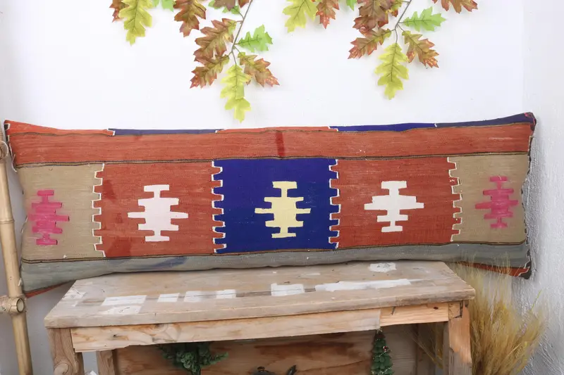 Muted Pillow Cover, Gift Pillow, Retro Throw Pillow Sham, 16x48 Orange Cushion Case, Kilim Pillow Cover, Cushion Cover, Kilim Cushion Sham - 2