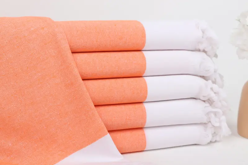 Ev Dekorasyonu Hediyelik Turuncu Pamuk Havlu 28x71 İnç, Türk Havlusu, Çizgili