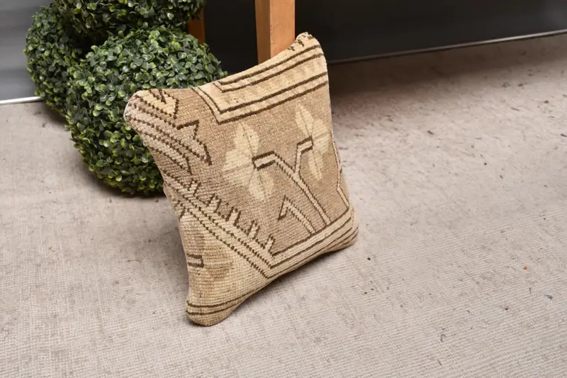 Pillow Cover, Throw Kilim Pillow, Art Deco Cushion Case, 12x12 Beige Cushion Case, Vintage Kilim Throw Pillow, Boho Pillow Sham Cover - 7