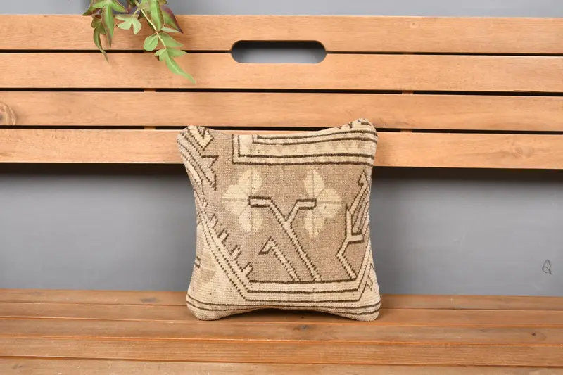 Pillow Cover, Throw Kilim Pillow, Art Deco Cushion Case, 12x12 Beige Cushion Case, Vintage Kilim Throw Pillow, Boho Pillow Sham Cover - 6