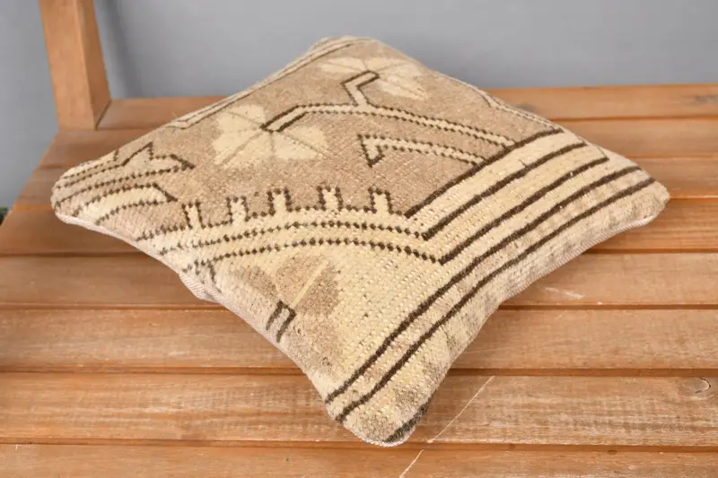 Pillow Cover, Throw Kilim Pillow, Art Deco Cushion Case, 12x12 Beige Cushion Case, Vintage Kilim Throw Pillow, Boho Pillow Sham Cover - 2