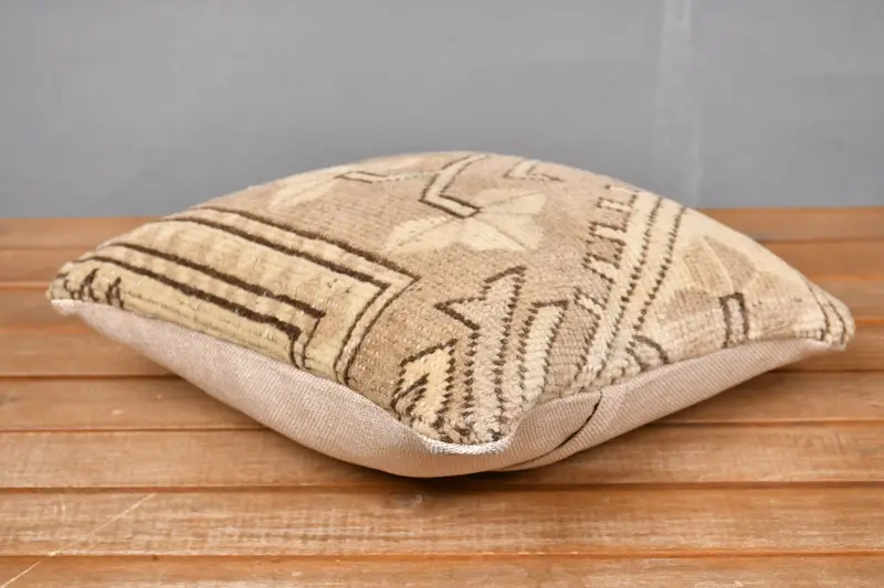 Pillow Cover, Throw Kilim Pillow, Art Deco Cushion Case, 12x12 Beige Cushion Case, Vintage Kilim Throw Pillow, Boho Pillow Sham Cover - 4