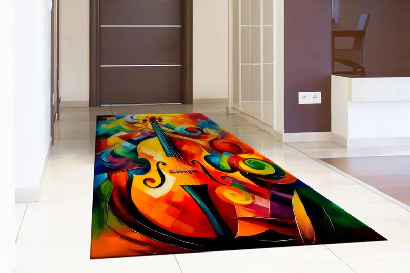 モダンな抽象チェロプリントラグ：カラフルでエレガントなプリントデザイン